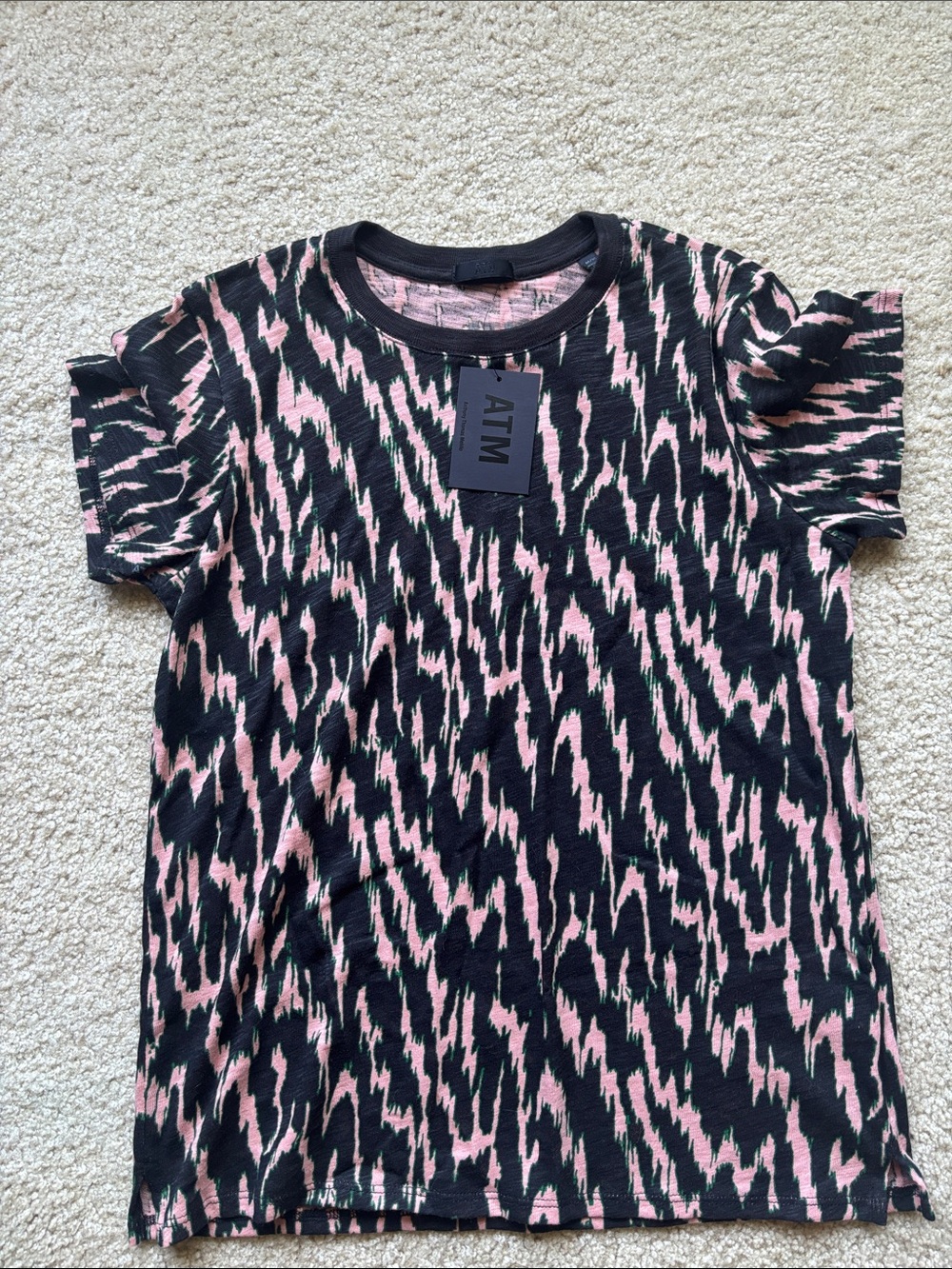 Anthony Thomas Melillo (ATM) Black and Pink Abstract Short Sleeve Tee